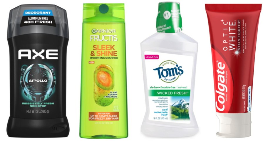 deodorant, shampoo, mouthwash and toothpaste