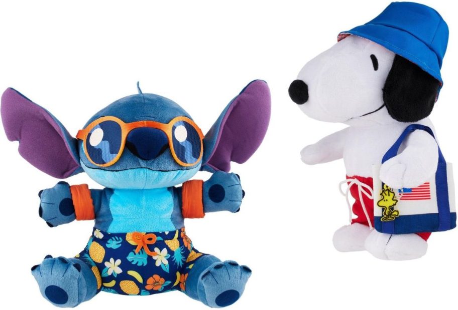 Stock images of Disney Stitch and Peanuts Snoopy Summer Plush from CVS