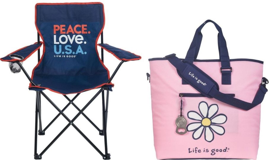 Stock images of a life is good folding camp chair and cooler bag