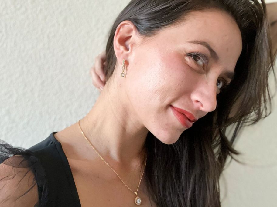 Woman wearing Cate & Chloe McKenzie Drop Dangle Earrings