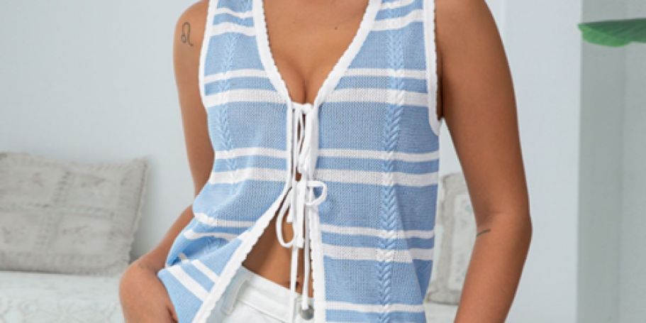 Trendy Tie-Front Crochet Vests from $4.99 on Amazon