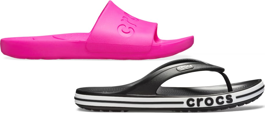 pink slide and black flip flop