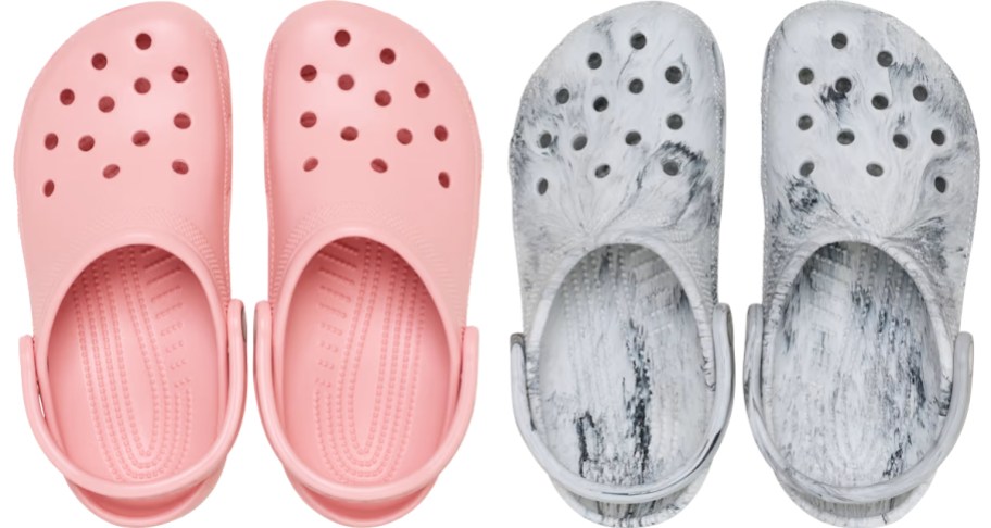 pink and grey crocs clogs
