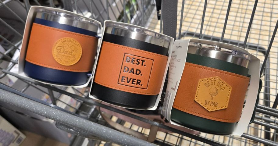 Crofton Leather Wrapped Mugs in cart in store