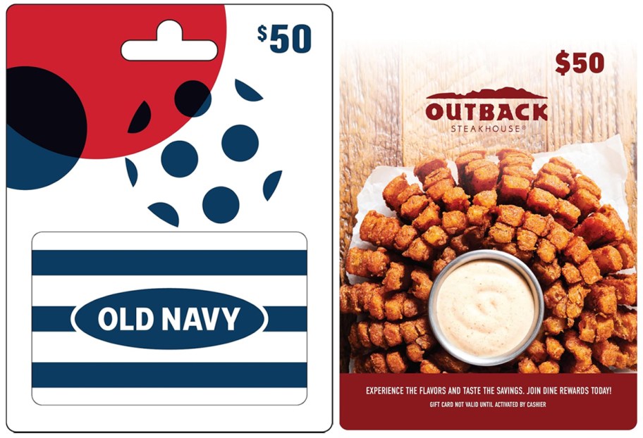 Old Navy and Outback Physical Gift Cards on sale at Amazon