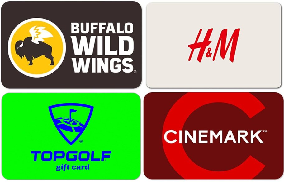 Buffalo Wild Wings, H&M, TopGolf and Cinemark gift cards