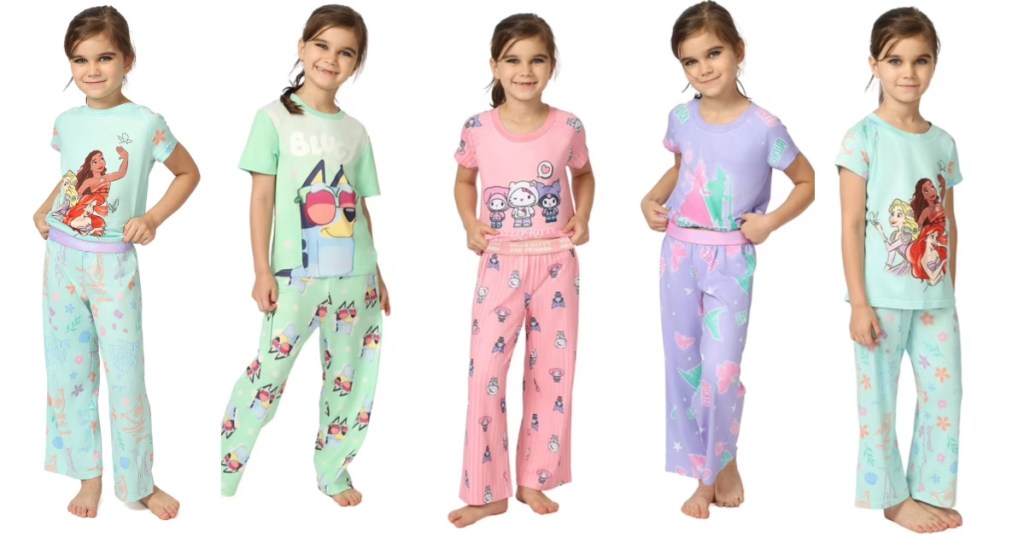 Little girls wearing Disney two-piece pajamas