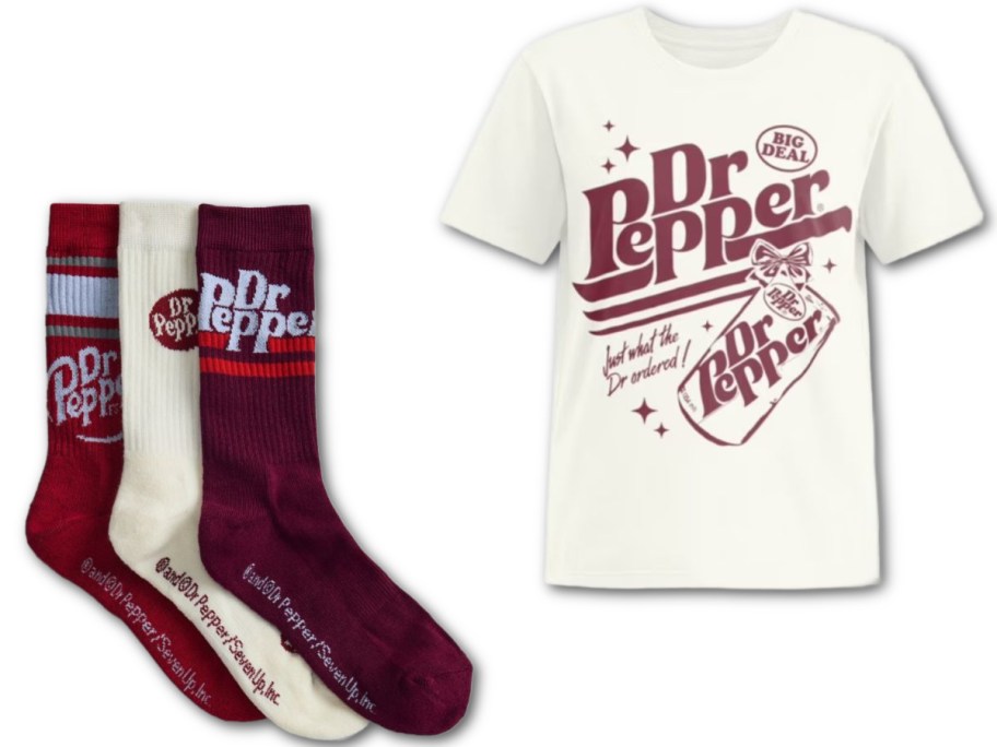 Stock images of Dr Pepper Socks and Graphic tee