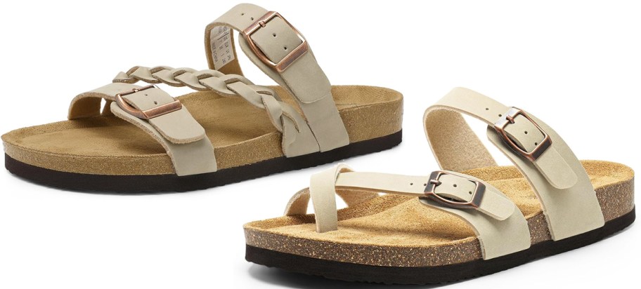 two pairs of cork footbed sandals