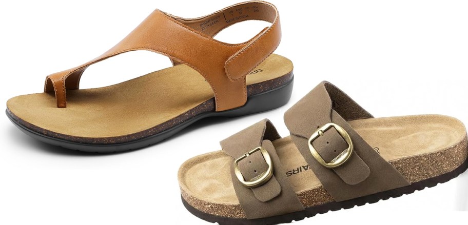 two brown pairs of sandals