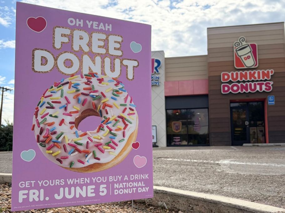 A Free Donut Day Sign at Dunkin Donuts