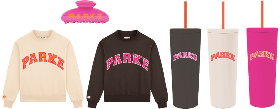 dunkin parke sweatshirts, hair clip, and tumbler