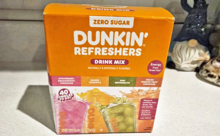 box of Dunkin' Refreshers on a counter