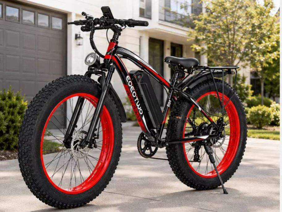 EOEOTWO 26" Fat Tire Adult Electric Bike on driveway