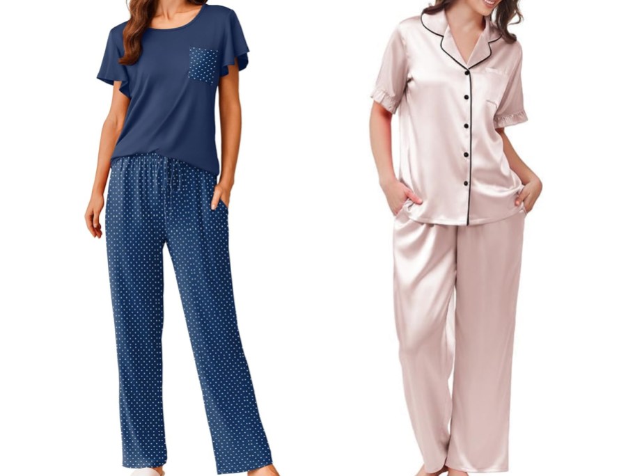woman wearing pink and pink pajama sets