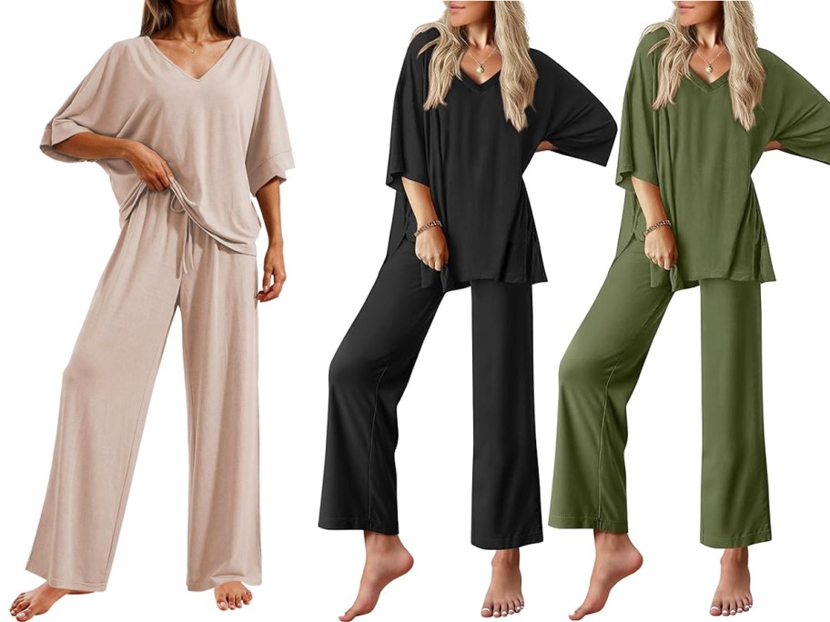three women modeling pajama sets