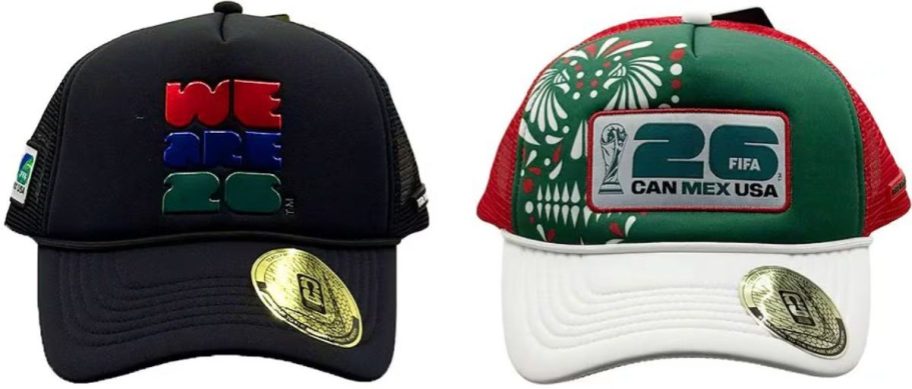 Stock images of two FIFA World Cup Trucker hats