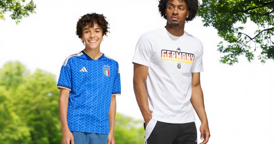 FIFA Shirts being worn outside by man and boy