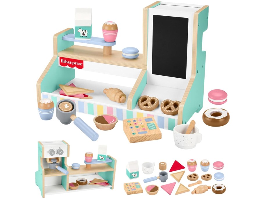 Fisher-Price Wood 20-Piece Wooden Coffee Shop Playset