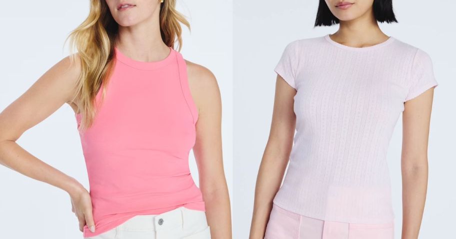 Stock images of two women wearing Free Assmebly Tops