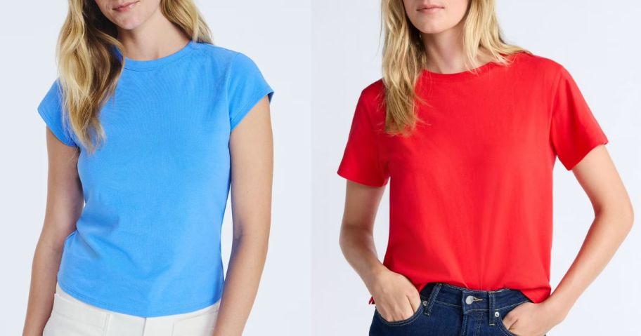 Stock images of two women wearing Free Assembly tess