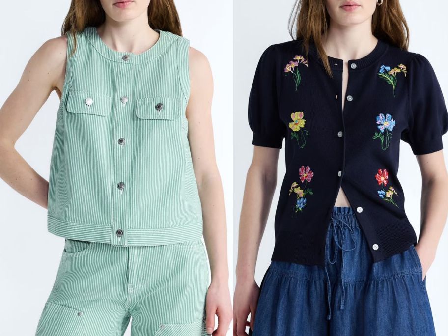 Stock images of two women wearing Free Assembly Tops