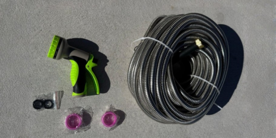 Stainless Steel 50′ Garden Hose w/ Nozzle Just $23.99 on Amazon (Reg. $45)