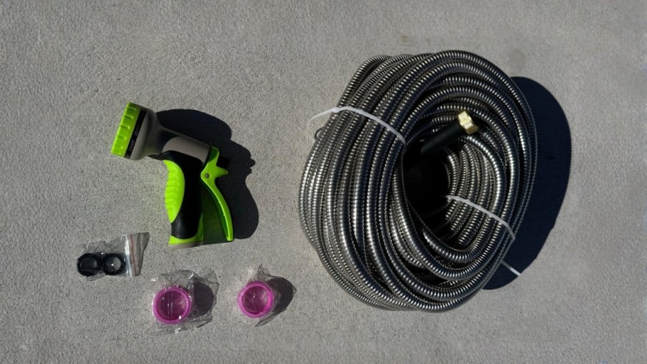 Stainless Steel 50′ Garden Hose w/ Nozzle Just $23.99 on Amazon (Reg. $45)