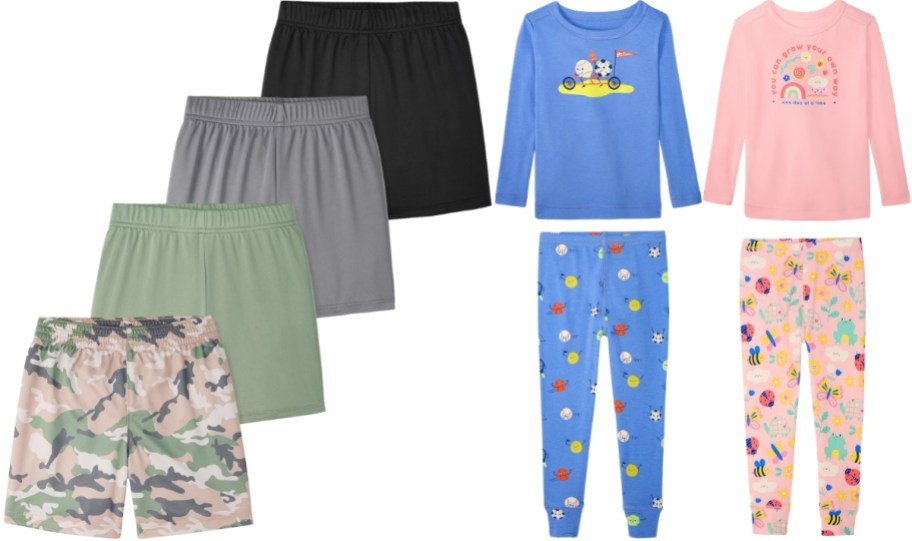boys 4-pack shorts and kids 2 piece pj sets