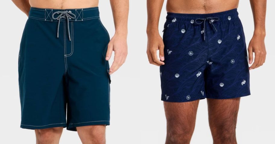 Stock images of two men wearing Goodfellow & Co Men's Swim Trunks