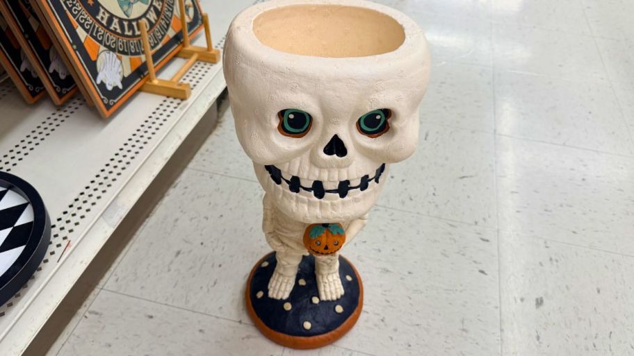 Halloween standing jester candy bowl on the floor