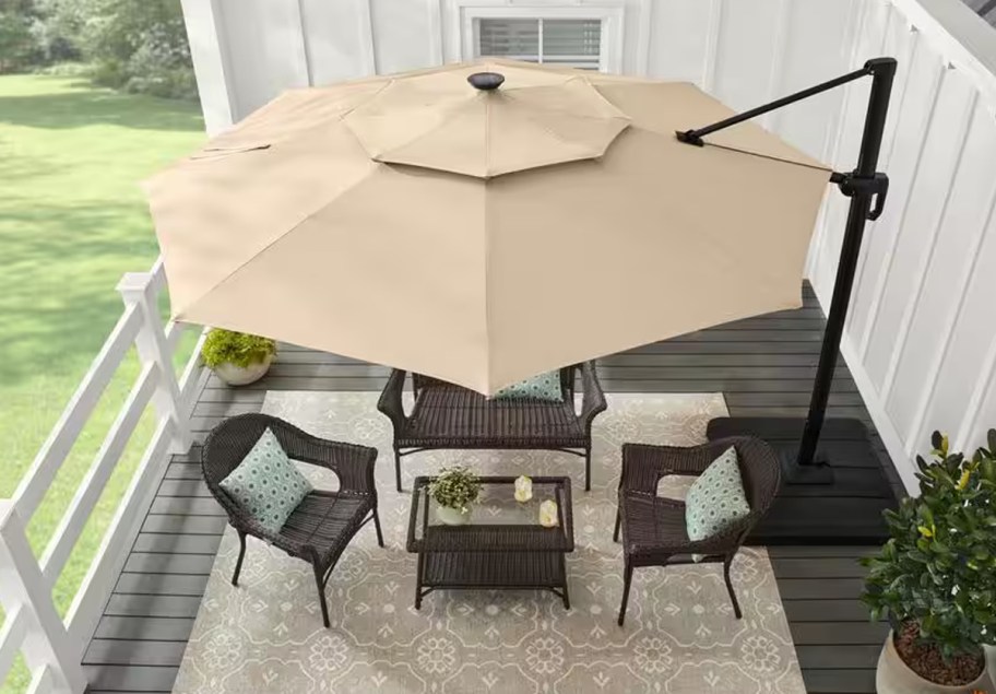 Hampton Bay 11-Foot Aluminum Cantilever Solar LED Offset Patio Umbrella