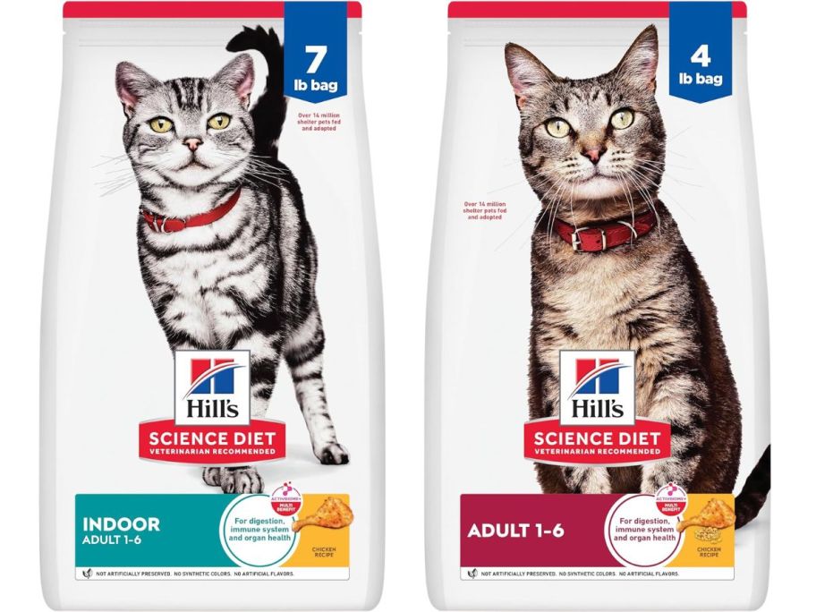 two Hill's Science Diet Adult Dry Cat Food Bags