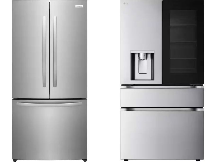 stock images of two stainless steel refrigerators