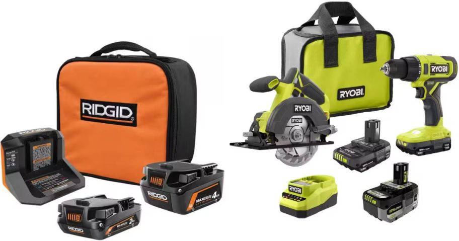 Stock images of RIDGID & RYOBI tool sets