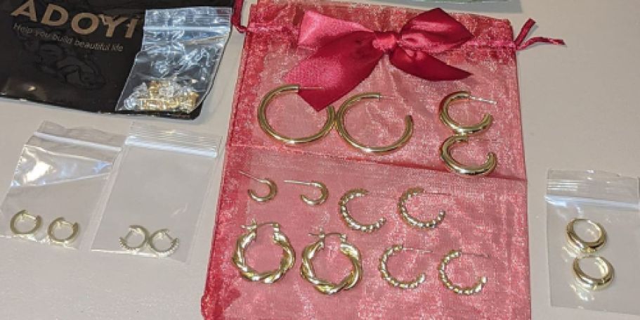 14k Gold-Plated Hoop Earrings 9-Pack Only $6.99 on Amazon