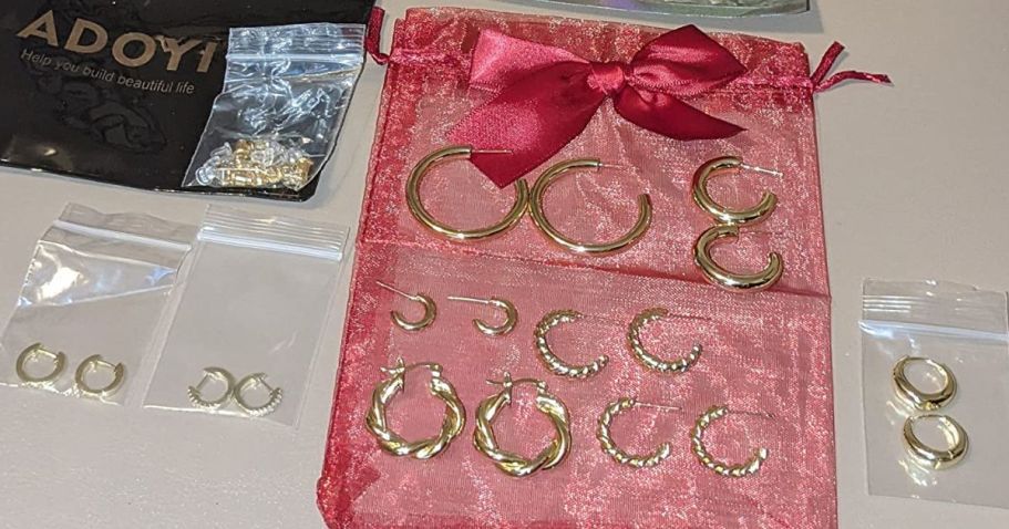 14k Gold-Plated Hoop Earrings 9-Pack Only $6.99 on Amazon