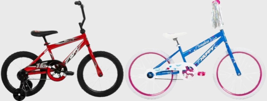 red and blue kids bikes