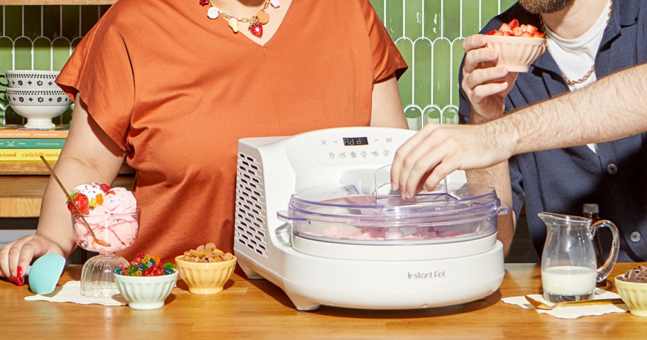 man and woman using an InstantPot Ice Cream Maker