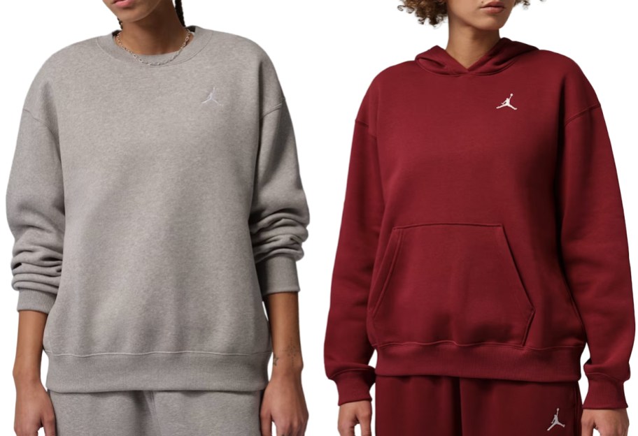 Jordan Brooklyn Fleece Women's Crew-Neck Sweatshirt and Nike Jordan Brooklyn Fleece Women's Pullover Hoodie