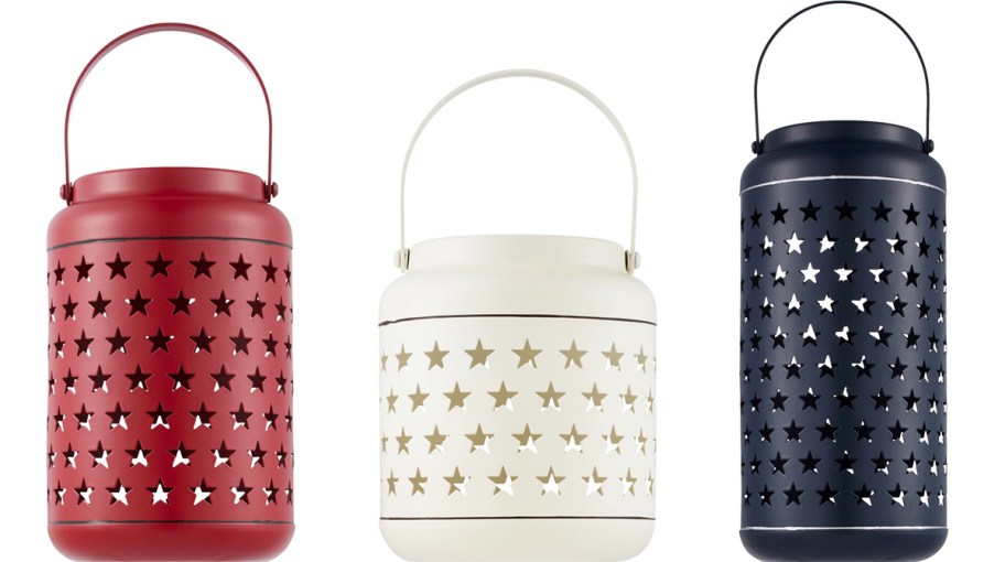 red, white, and blue star lanterns