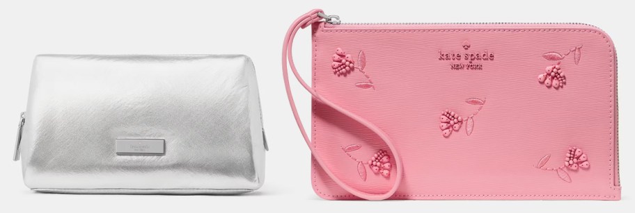 Kate Spade Carter Metallic Cosmetic Pouch and Lucy Floral Wristlet