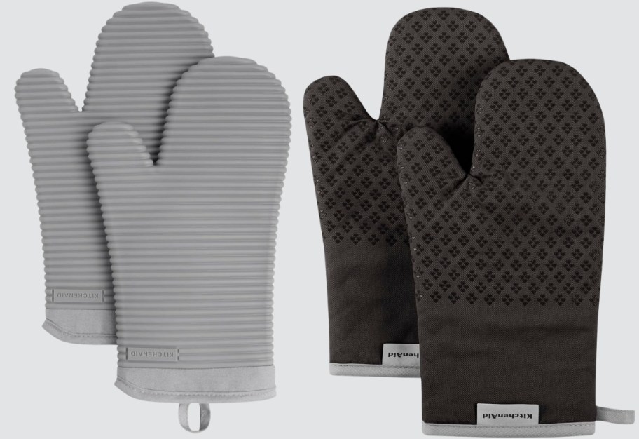 two sets of oven mitts