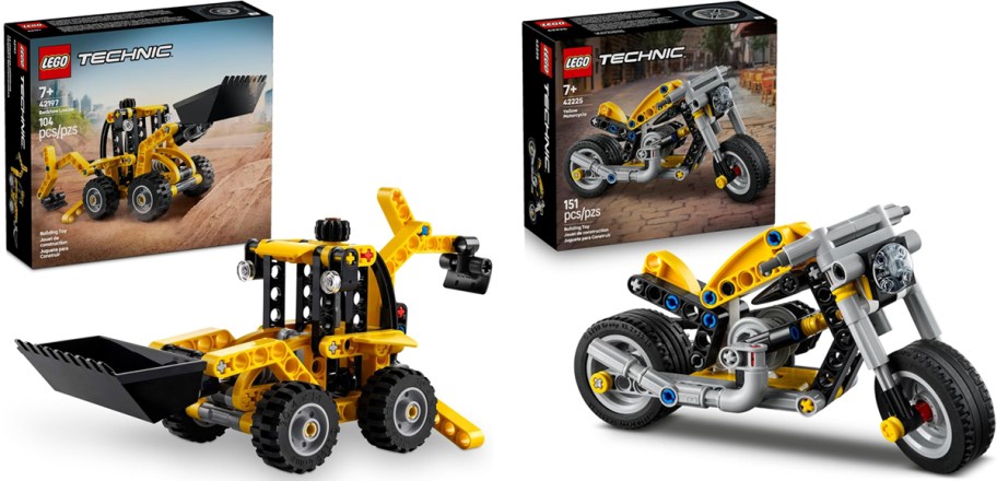 backhoe loader and motocycle LEGO Technic sets