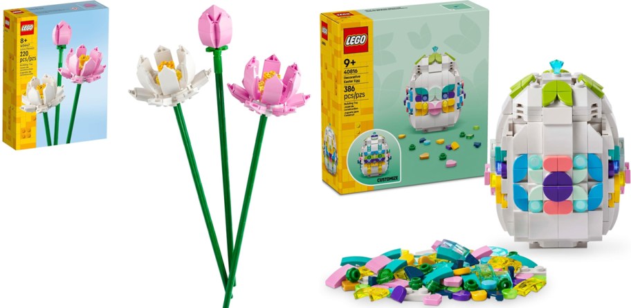 lego lotus flower and easter egg building kits