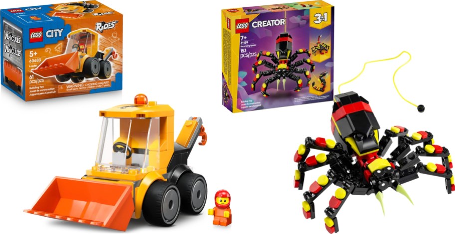 front loader and spider lego toys