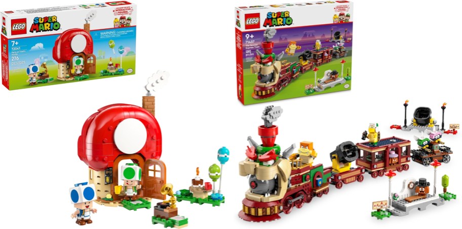 lego super mario toad's house and bowser train sets