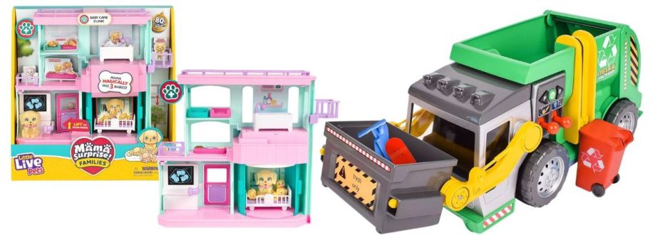 Little Live Pets Mama Surprise Families Baby Care Clinic Playset and Maxx Action 3-N-1 Maxx Recycler Garbage Truck Toy