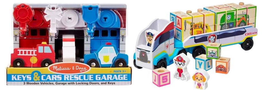 Melissa & Doug Keys & Cars Rescue Garage and PAW Patrol Wooden ABC Block Truck