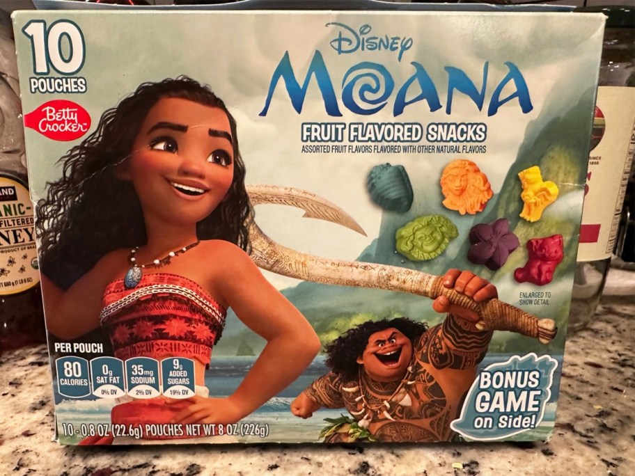 box of Moana fruit snacks